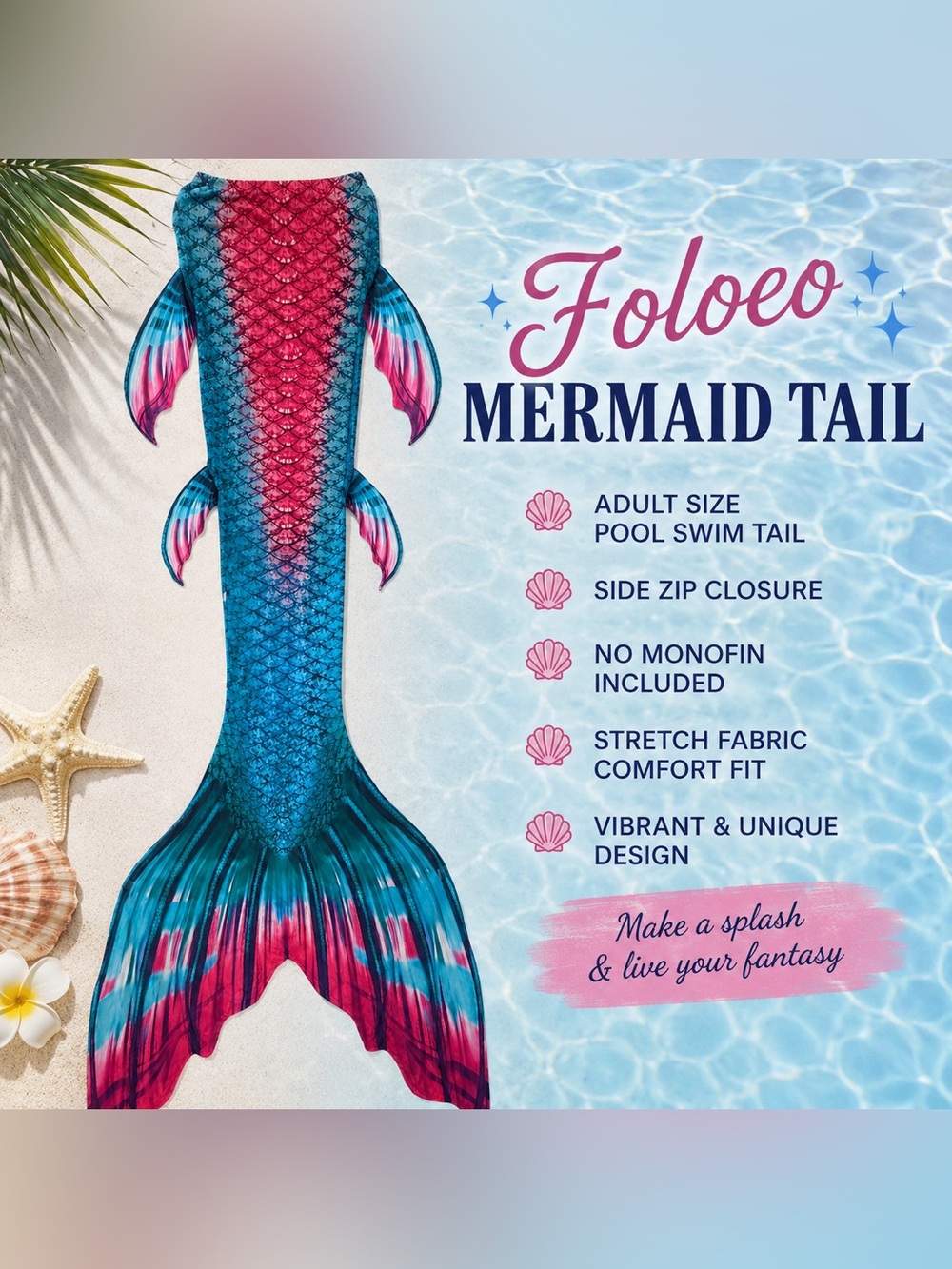 Foloeo Vibrant Mermaid Tail Swimsuit - Teal & Pink